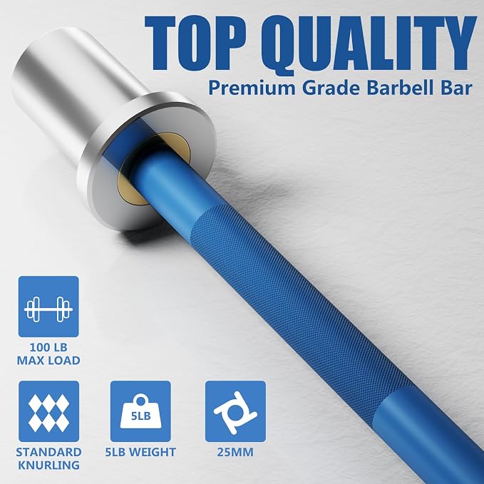 EVERYMATE 5LB Mini Barbell Bar Beginner Women Kid Barbell Total Body Workout Weighted Bar,for Strength Training, for Youth Children New Weightlifting