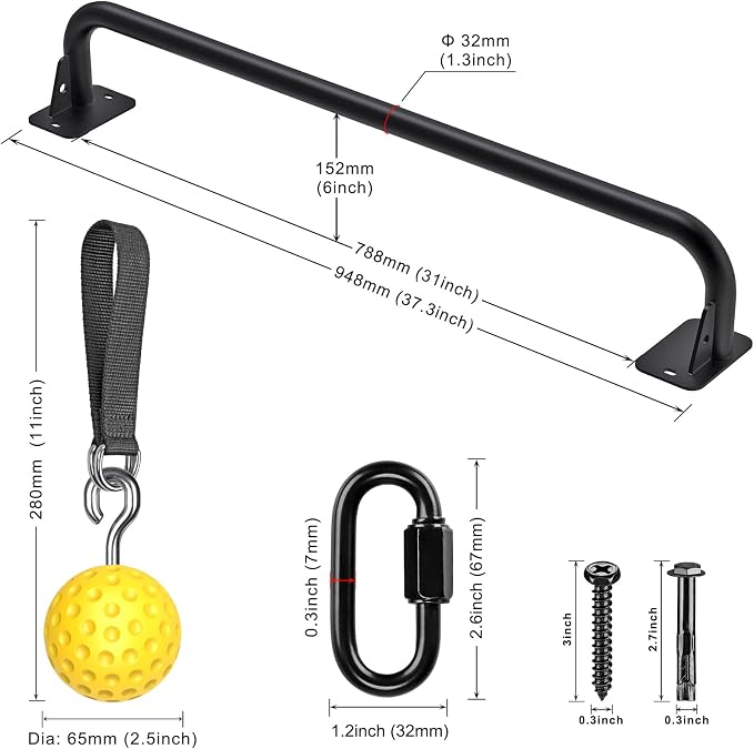 SELEWARE Heavy Duty Welded Pull Up Bar Wall/Joist/Ceiling Mount Chin Up Bar | Multifunctional Pull-up Bars w/Resistance Band Hooks for Home Gym Strength Training, Sturdy Steel Construction Support 500 lb