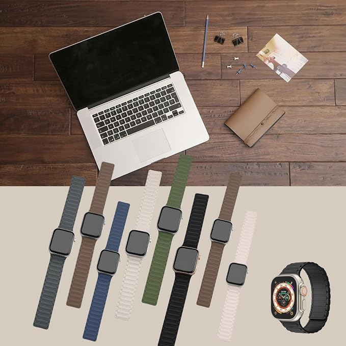 Magnetic Band Compatible with Apple Watch Ultra 3/2/1 Band for Men 49mm 46mm 45mm 44mm 42mm, Silicone Sport Waterproof Loop Strap Magnet Link for iWatch Series SE 11 10 9 8 7 6 5 4 3 2 1