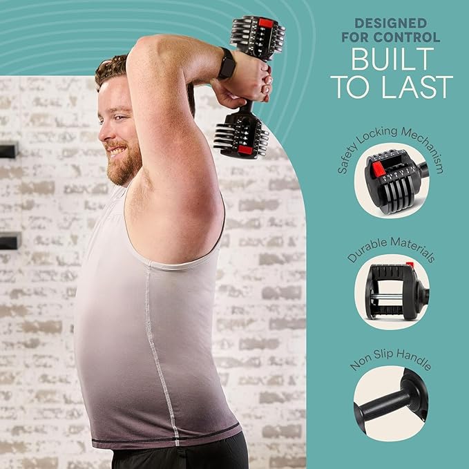 LifePro Adjustable Dumbbells, Single or 2pcs, Up to 55 lbs & 3-in1 option | Quick-change weight system with included rack — available in options from 2.5 to 55 lbs for every fitness level