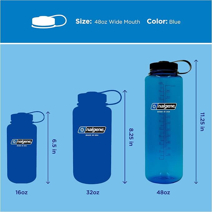 Nalgene 48 oz Wide Mouth Silo Water Bottle, Blue | BPA-Free, Durable & Lightweight, Leak Proof, Dishwasher Safe, Large Reusable Plastic Bottle for Hiking, Gym, Work & Travel