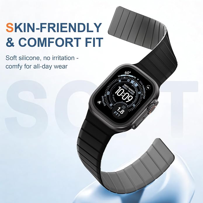 SNBLK Magnetic Band Compatible with Apple Watch Bands for Men 44mm 45mm 46mm 49mm 42mm 41mm 40mm 38mm Women, Secure Silicone Sport Loop Magnet Strap for iWatch Ultra 3 2 1 SE Series 11 10 9 8 7 6 5 4