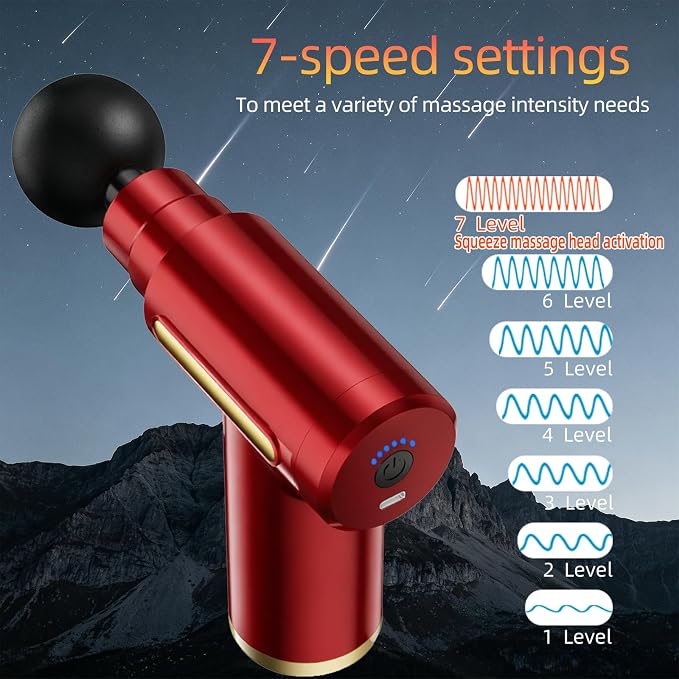 Massage Gun, Electric Massager, Suitable for Whole Body to Relieve Fatigue, Replaceable Massage Head Impact Massager, The Best Choice for Gift Giving (Red-720)