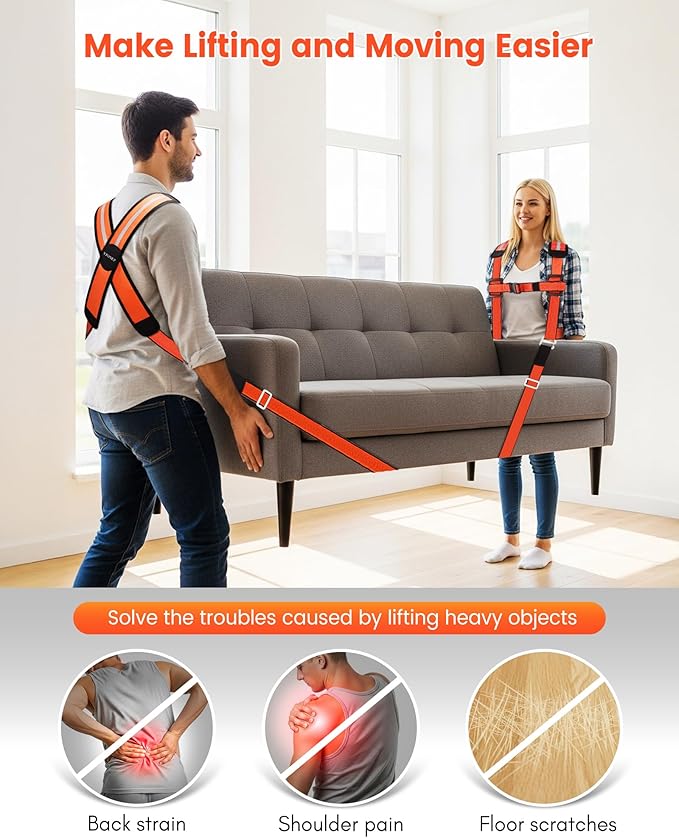 Ytonet Moving Straps for Lifting, 2-Person System Furniture Moving Straps | X-Shaped Back Support, Furniture Shoulder Lifting Straps for Moving Appliance Mattresses, Move Heavy Objects Up to 800lbs