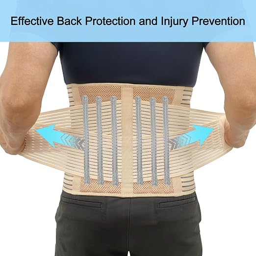 TESETON Back Brace for Men and Women, Back Support Belt Relief Lower Back Pain Herniated Disc, Sciatica, Scoliosis, Breathable Mesh, Lumbar Support Belt, Back Brace for Lifting at Work 02 Beige-S