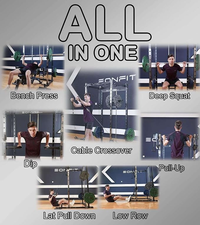Eonfit E2 Power Rack, Squat Rack with Cable Crossover for Home Gym | Power cage with Pivot Arms Functional Trainer Pulley System Lat Pull Down For Garage Gym Strength Training