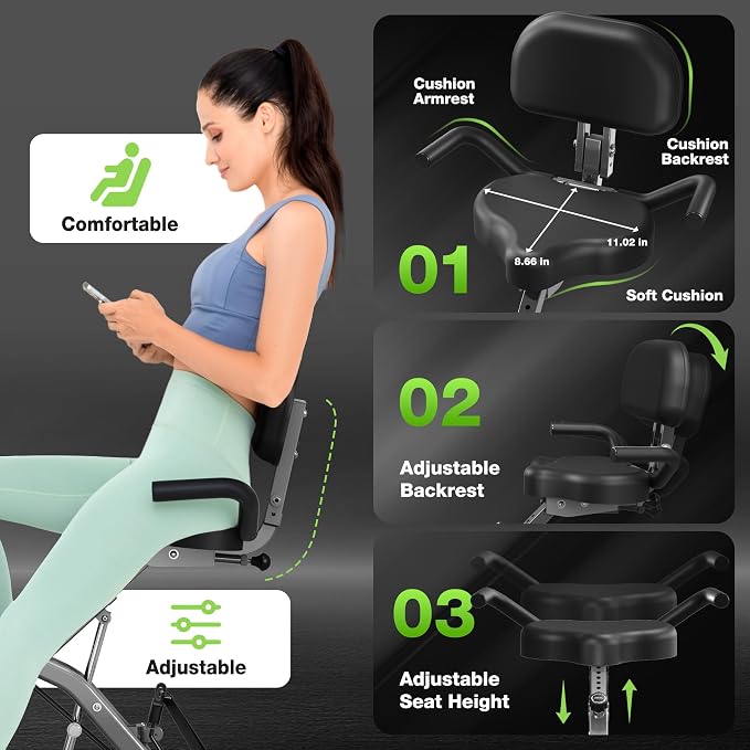 Exercise Bike, 5 in 1 Foldable Stationary Bike for Seniors, 16-Level Adjustable Magnetic Resistance, Indoor Workout Bike with 330LB Capacity, Comfortable Seat Backrest X-bike