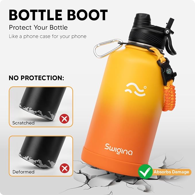 Swigina [2-IN-1 LID] 64 oz Insulated Water Bottle with Silicone Boot (48hrs Cold/24hrs Hot) - DIY Stickers, Leakproof, BPA Free, Half Gallon