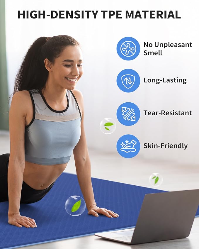 CAMBIVO 72''x48'' Large Yoga Mat, Extra Thick TPE Workout Mat | extra large exercise mat, non-slip TPE cushioning for joint relief, pilates stretching, apartment noise dampening