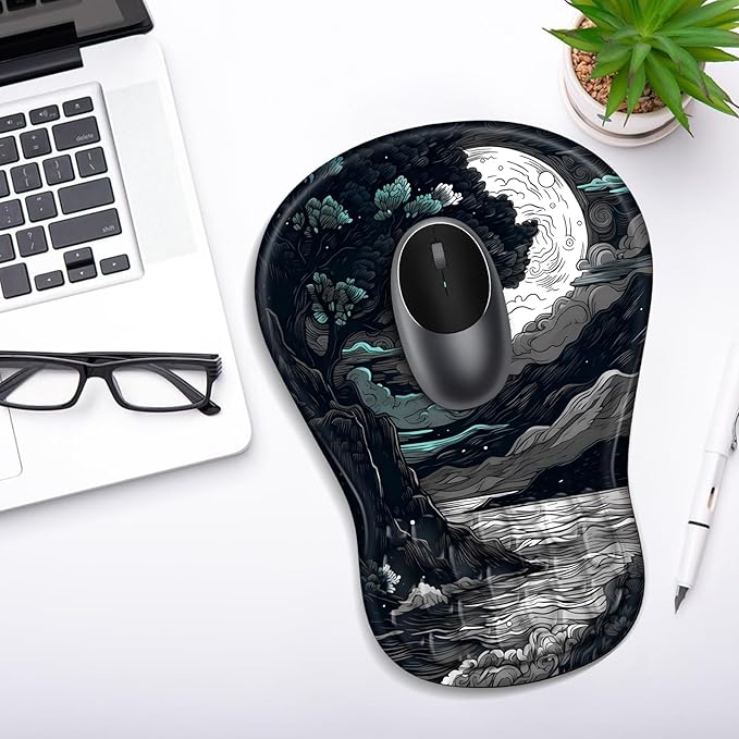 YIWEI Ergonomic Mouse Pad with Wrist Rest for Carpal Tunnel Pain Relief | Memory Foam Wrist Support,Non-Slip Rubber Base, Keyboard Computer Mousepad,Lycra Cloth Surface,Gaming Home Office