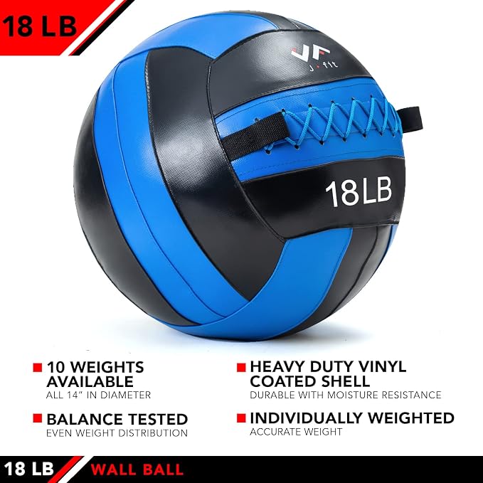 JFit Wall Ball – Premium Soft Weighted Exercise Ball for Strength, Conditioning, Gym & Home Workouts, 4-30 LB