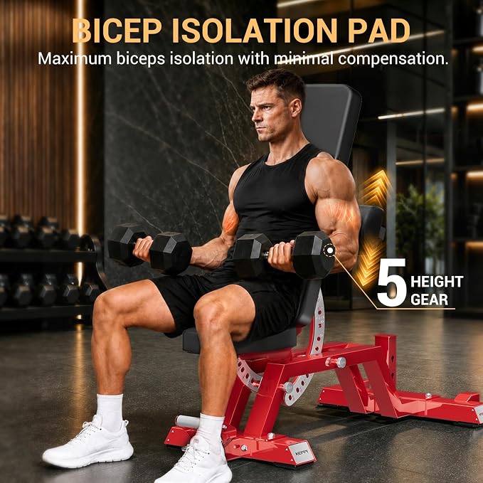 Keppi Fitness Bench6000 Weight Bench, Commercial Grade FID Workout Bench | 2200lb Flat Capacity, 11 Back&8 Seat Specialized Angles for Serious Lifters, 97lb Frame Weight with above 1 Gauge Support