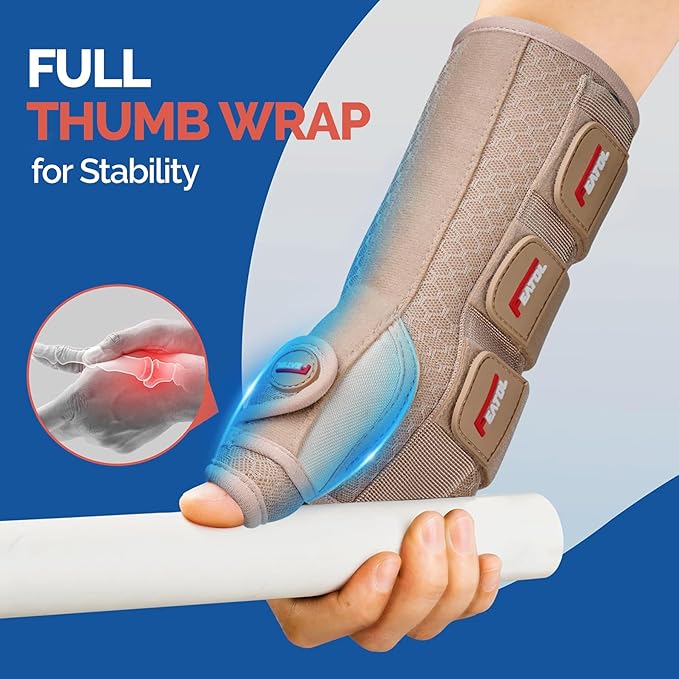 FEATOL Carpal Tunnel Wrist Brace Night Support, Thumb Spica Splint Left Hand for De Quervains Tenosynovitis, Tendonitis, Thumb Brace for Women Men, Beige, Large/XLarge