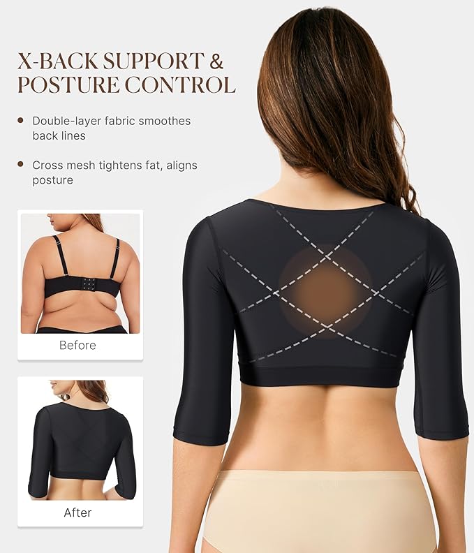 BRABIC Upper Arm Shaper for Women Fajas Post Surgery Compression Sleeves | Front Closure Bra, Arm Lipo Compression Garment, Slimming Shapewear Top, Support for Flabby Arms and Post-Surgery Recovery