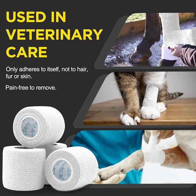 OK TAPE 24 Rolls Self Adhesive Bandage Wrap, Cohesive Elastic Athletic Tape | Vet Wrap, Sports Tape, Medical Wrap for Wrist, Feet, Self Stick Bandage Tape, 2" x 5 Yards - White