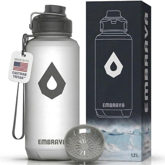 Embrava 40 oz Water Bottle - Large BPA Free Sports Bottle for Gym Hiking - Wide Mouth Leak Proof Fast Flow - Durable Reusable Tritan Plastic - Carry Ring - Sport Water Bottles for Men Women
