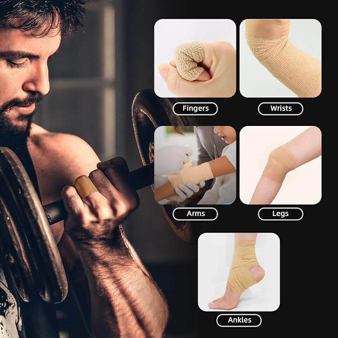 OK TAPE Self Adherent Cohesive Bandages Wrap 24Packs 2" x 5 Yards | Non-Woven Self Adhesive Athletic Sports Wrap Tape Vet Wrap Bandages Tape for Thumb Finger Wrist Ankle (Beige)