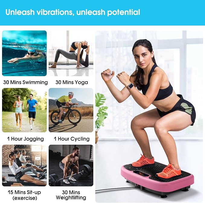 SoftGym Vibration Plate Exercise Machine for Lymphatic Drainage & Fitness | Quiet Heavy Duty 450lbs Capacity Platform, 120 Speeds Shake Machine with Resistance Bands for Home Muscle Activation
