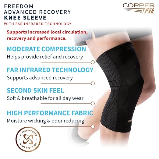 Copper Fit PRO Recovery Knee Compression Sleeve | Knee compression sleeve for arthritis support, knee pain relief, joint stability, and recovery support.