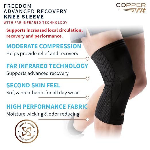 Copper Fit PRO Recovery Knee Compression Sleeve | Knee compression sleeve for arthritis support, knee pain relief, joint stability, and recovery support.