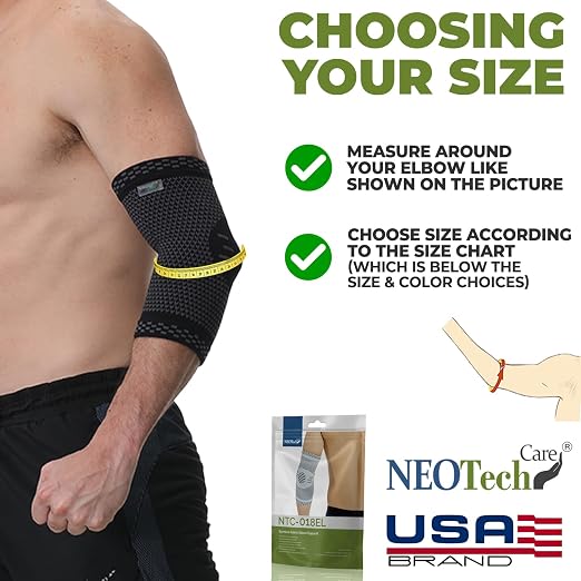 NeoTech Care Elbow Support Brace - Breathable - Men, Women, Right or Left (Black Color, Size XS, 1 Unit)