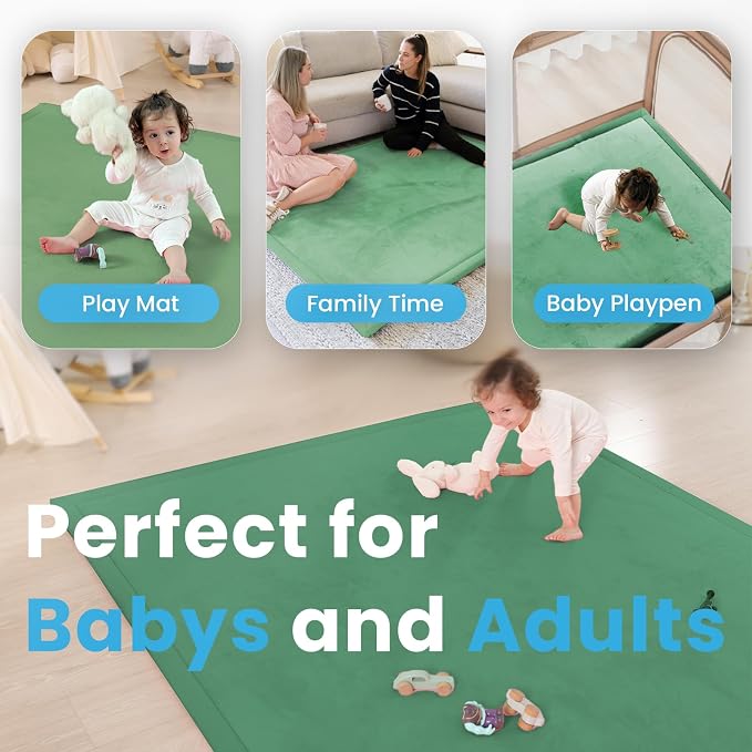 1.3" Thick Baby Play Mat for Floor Playpen, 50x50 Foam Tummy Time Mat, Padded Support Soft Plush Nursery Rug for Infant Kids Toddler Crawling Kick Activity (Emerald)