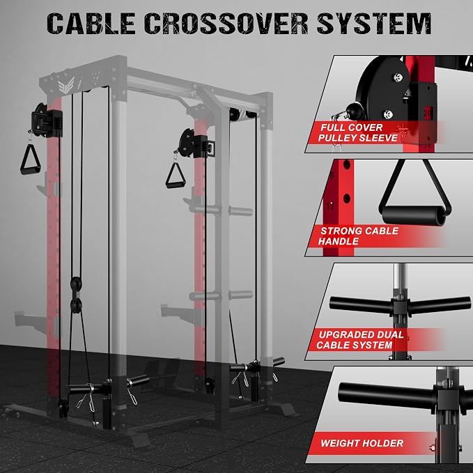 JELENS C21 Power Cage, 2000LBS Multi-Function Power Rack with Independent Dual Pulley System, All-in-One Squat Rack for Cable Crossover, Home Gym Workout Machine