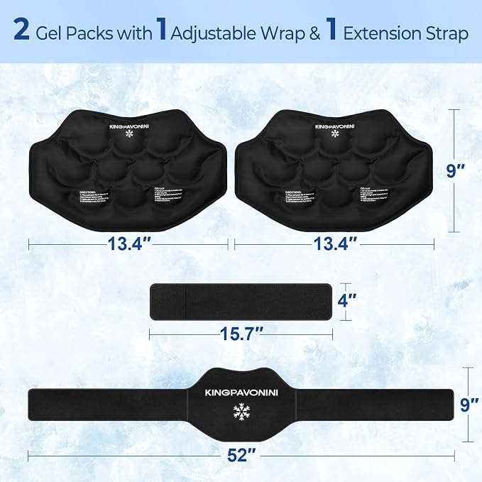 Extra Large Ice Pack for Back Pain Relief, 2 Gel Packs, Black | 35-Min Long-Lasting & Instant Pain Relief, Leakproof Back Ice Pack, Extension Strap, Hot Cold Therapy, Skin-Safe Lycra Fabric