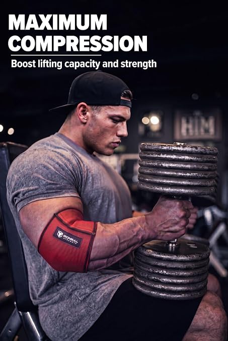 Iron Bull Strength Compression Elbow Sleeves for Lifting (Red, 13.5") - Maximum Compression for Bigger Bench Press PRs