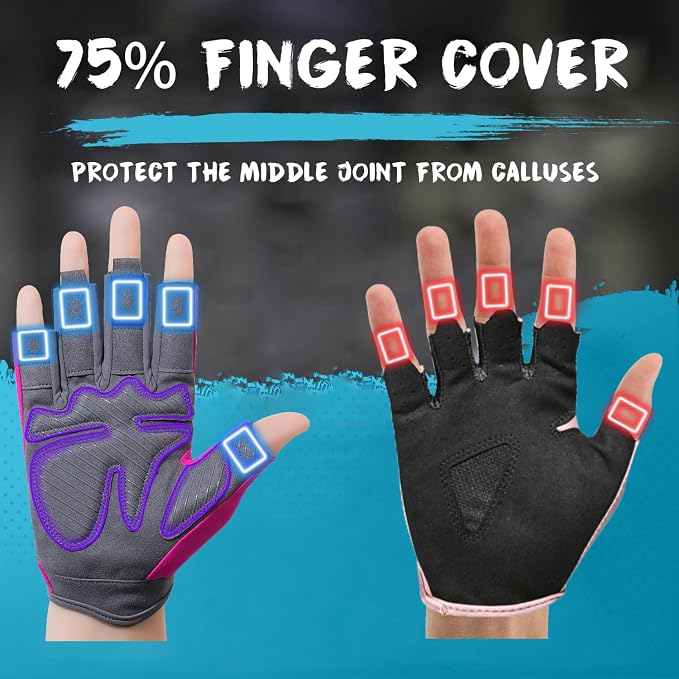 Breathable Workout Gloves for Women, Thick Padded Weight Lifting Gloves, Full Palm Protection & Extra Grip for Women Gym, Rowing, Fitness Training and Hanging (Small)