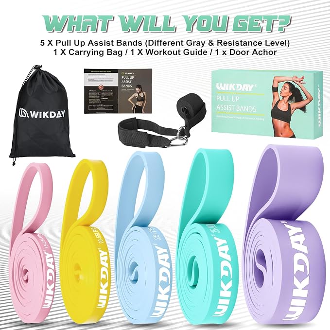 WIKDAY Resistance Bands for Working Out, Exercise Bands, Workout Bands, Pull Up Assistance Bands for Body Stretching Training Physical Therapy Muscle Training for Men & Women