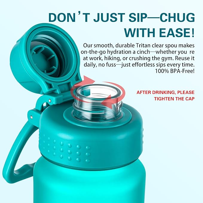 OLDLEY 32oz Water Bottle with Handle, BPA-Free Tritan Reusable Sports Water Bottle with Leak-Proof Dust Lid, Wide Mouth, Cup Holder Friendly, Half Frosted Clear Bottle for Gym, Travel, Work,Aqua Blue