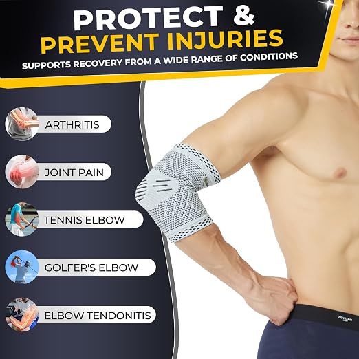 NeoTech Care Elbow Support Brace - Breathable - Men, Women, Right or Left (Gray, Size L, 1 Pair)
