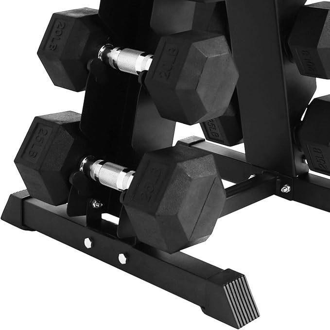 BalanceFrom Rubber Coated Hex Dumbbell Weight Set with Storage Rack, 100LB or 150LB or 200LB Set, 5-20 lbs or 5-25 lbs or 10-30 lbs Pairs