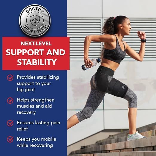 Dr. Arthritis Hip Brace, Adjustable Sciatic Nerve Brace & Stabilizer for Pulled Muscles & Injury Recovery, Hamstring Compression Sleeve Support, Sciatica Pain Relief Devices for Men & Women (BLK, L/XL)