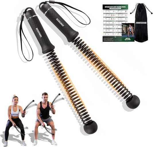 Ropeless Battle Rope for Home Gym with Non-Slip Handle for Wrist Protection | Upgraded Heavy Duty Portable Cordless Battle Ropes with Poster, Exercise Rope for HIIT and Low-Impact Aerobic Training