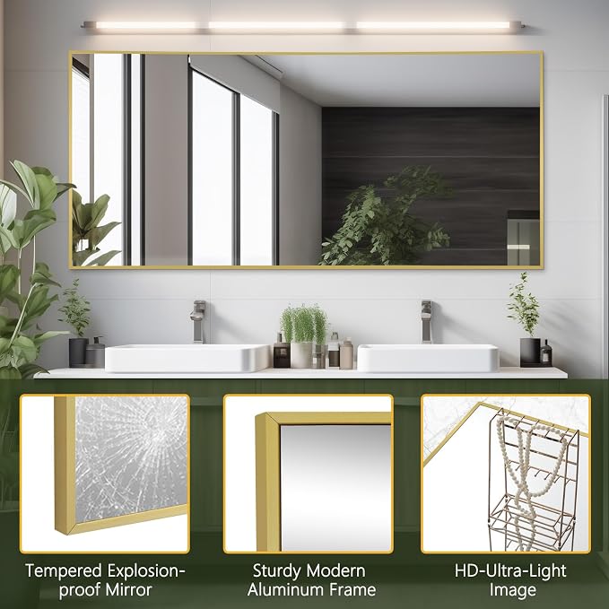 MELOMOIR 71"x32" Gold Mirror - Full Length, Large Floor Mirror for Home Gym, Bedroom, Living Room - Shatterproof Tempered Glass, Wall Mirror