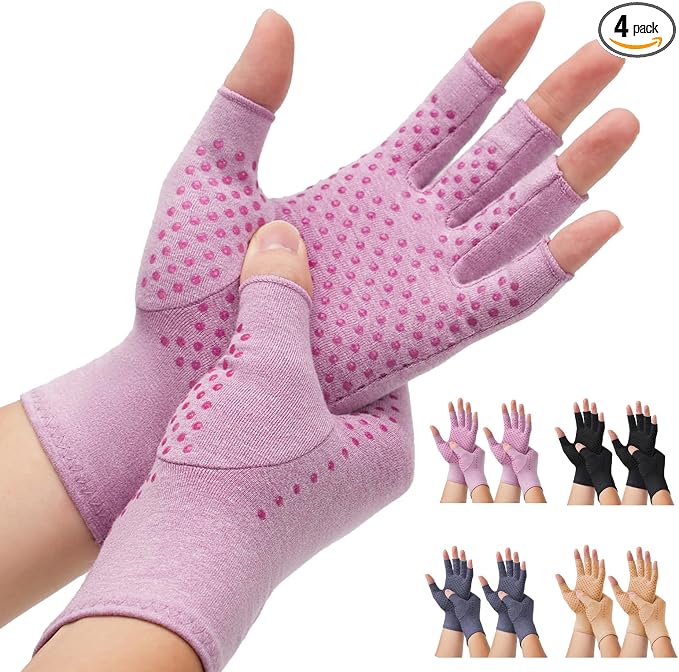 DRNAIETY 2-Pair Arthritis Compression Gloves- for Hand Arthritis, Carpal Tunnel Pain, Rheumatoid Arthritis, RSI, Fingerless, Anti-Slip, Breathable Gloves for Men & Women, Typing, Daily Use(M Purple)
