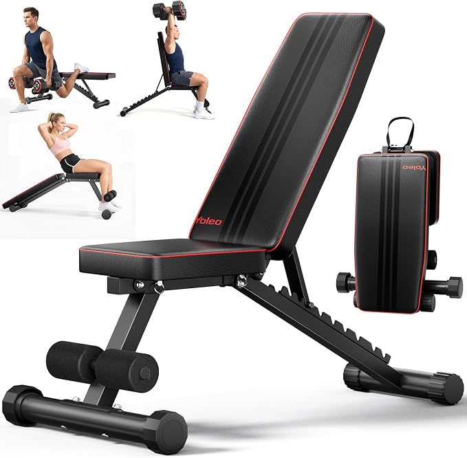 YOLEO Adjustable Weight Bench - Utility Weight Benches for Full Body Workout, Foldable Incline/Decline/Flat Bench Press for Home Gym