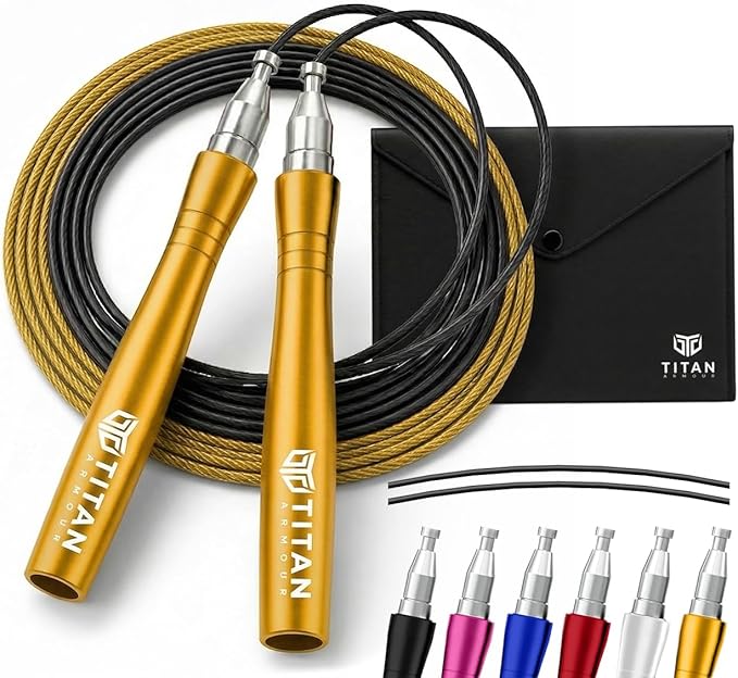 Titan Armour® Speed Rope - Professional Self-Locking & Adjustable, Adult Speed Jump Ropes for Fitness | 2 x Steel Ropes, Cable Protector & Travel Case | Jump Rope Crossfit, Boxing, Fitness MMA for Men & Women