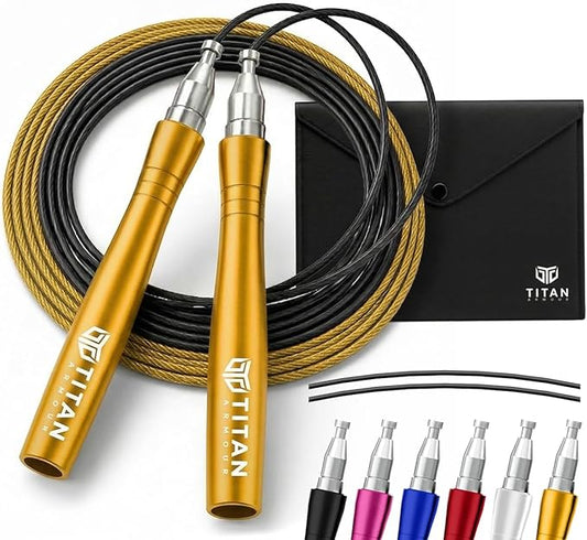 Titan Armour® Speed Rope - Professional Self-Locking & Adjustable, Adult Speed Jump Ropes for Fitness | 2 x Steel Ropes, Cable Protector & Travel Case | Jump Rope Crossfit, Boxing, Fitness MMA for Men & Women