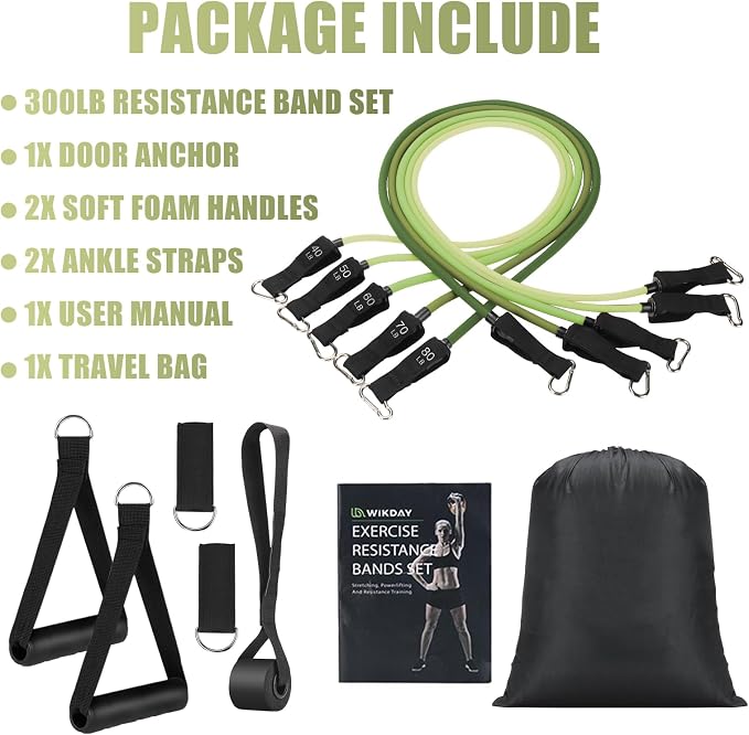 WIKDAY Exercise Resistance Bands with Handles for Working Out Workout Bands Set with Door Anchor for Physical Therapy, Yoga, Pilates