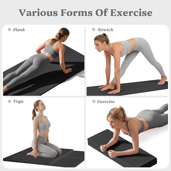 Foldable Yoga Mat Non Slip, Pilates Fitness Mats, 72" x 24" Extra Width ＆ Thick, Anti-Tear Exercise Mat with Carrying Strap and Bag, Workout Mats for Stretching,Yoga Studio,Gym or Home Workouts