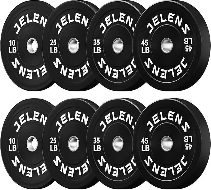 JELENS Olympic Barbell Weight Plates Set, 2-Inch Black/Colored Rubber Bumper Plate Weight Set for Strength Training and Weightlifting, Multiple Options