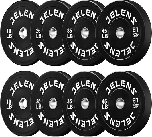 JELENS Olympic Barbell Weight Plates Set, 2-Inch Black/Colored Rubber Bumper Plate Weight Set for Strength Training and Weightlifting, Multiple Options