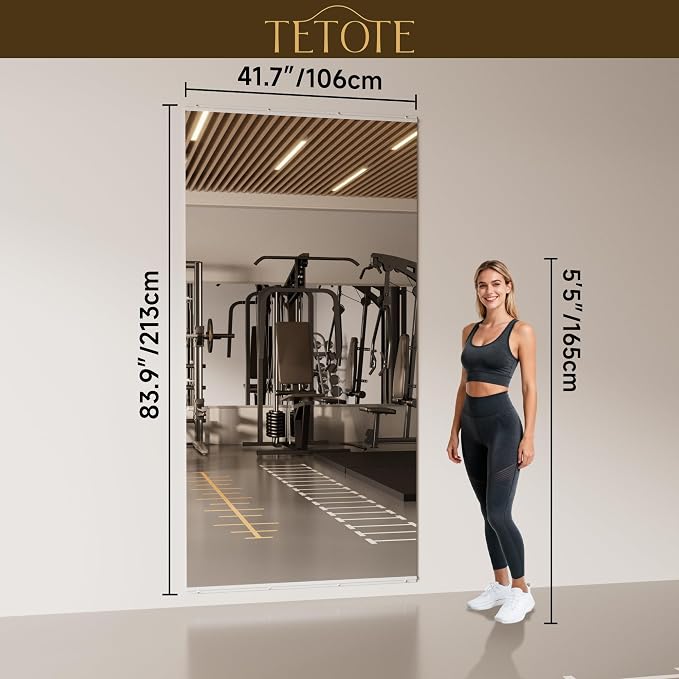 TETOTE Home Gym Mirror 84" x 42" - 1PC Large Tempered Glass Workout Mirrors for Home Gym, Exercise Fitness Wall Mounted Frameless Full Length Mirror for Garage, Dance Studio, Yoga, Living Room