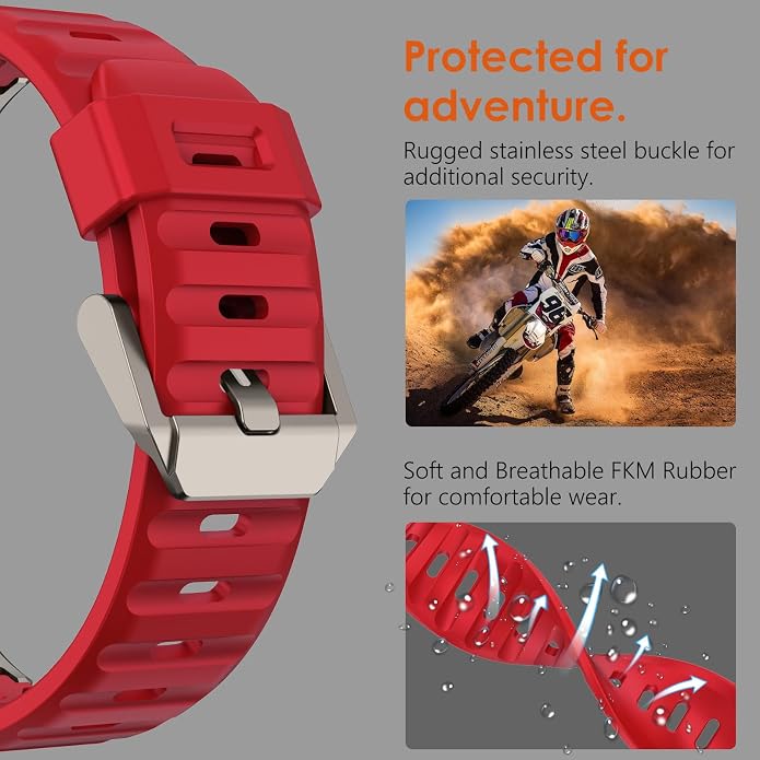 WINGLE FKM Rubber Bands for Apple Watch Band Ultra 3/2/1 Band Ultra 49mm Series 11 10 46mm 45mm 44mm 42mm SE 3/2/1 9 8 7 6 5 4 3 Men, Military Rugged Metal Connector Silicone Apple iWatch Sport Bands