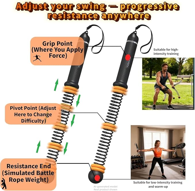 Adjustable Ropeless Battle Ropes for Home Gym for Men & Women, Quiet Air Resistance Heavy Duty Cordless Battle Rope,Exercise Ropes with Variable Resistance, Strength & Low-Impact Cardio for HIIT