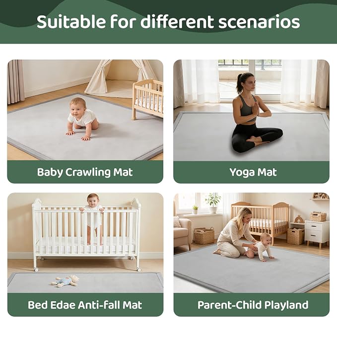 Baby Play Mat for Floor, 118'' x 79'' Thicken Foam Soft Padded Playmat for Tummy Time, Playpen Mat for Toddlers Infant, Water-Repellent Coral Velvet, Non-Slip Bottom Safe for Crawling (Light Grey)