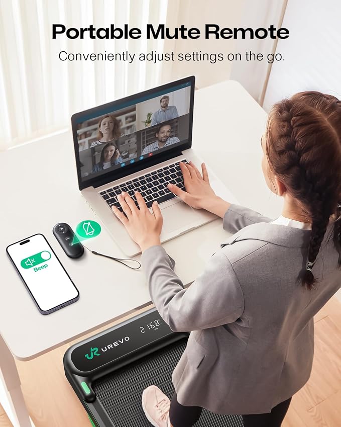 UREVO Strol 2E Smart 2-in-1 Folding Treadmill, Compact Walking Pad with Safety Handle, Plug and Play, Standing Desk Treadmill with Dual LED Display, Smart APP, Walking or Running for Home